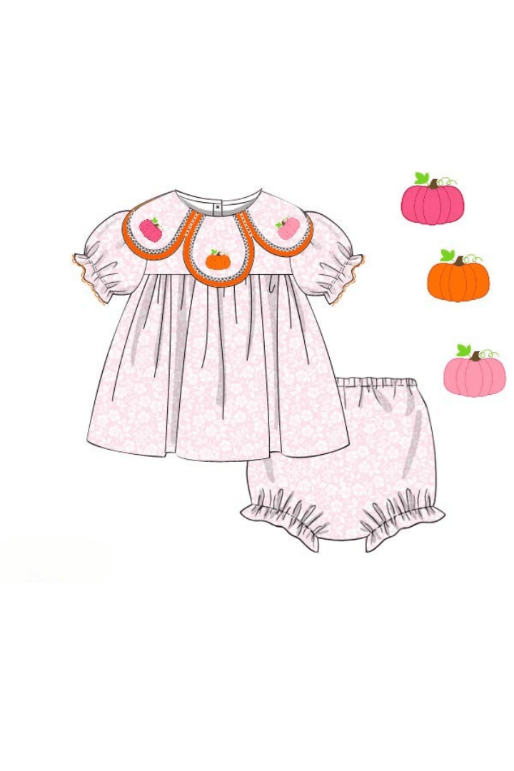 The Smocked Flamingo Apparel & Accessories Pre-Order Pink Floral Tulip Pumpkin Bloomer Set