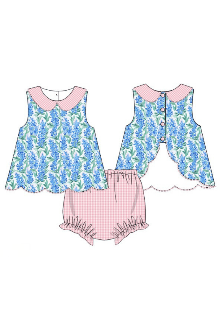 The Smocked Flamingo Apparel & Accessories Pre-Order Pink Gingham Bluebonnet Scalloped Sun Bloomer Set
