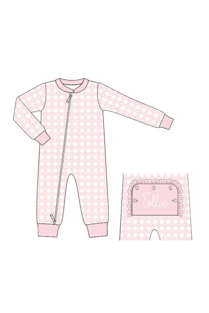 The Smocked Flamingo Apparel & Accessories Pre-Order Pink Gingham Easter Lounge Romper