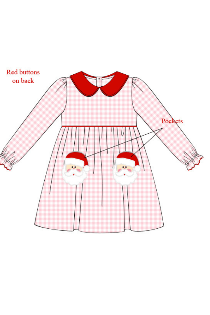 The Smocked Flamingo Apparel & Accessories Pre-Order Pink Gingham Knit Santa Dress