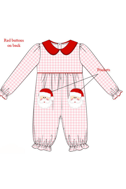 The Smocked Flamingo Apparel & Accessories Pre-Order Pink Gingham Knit Santa Romper