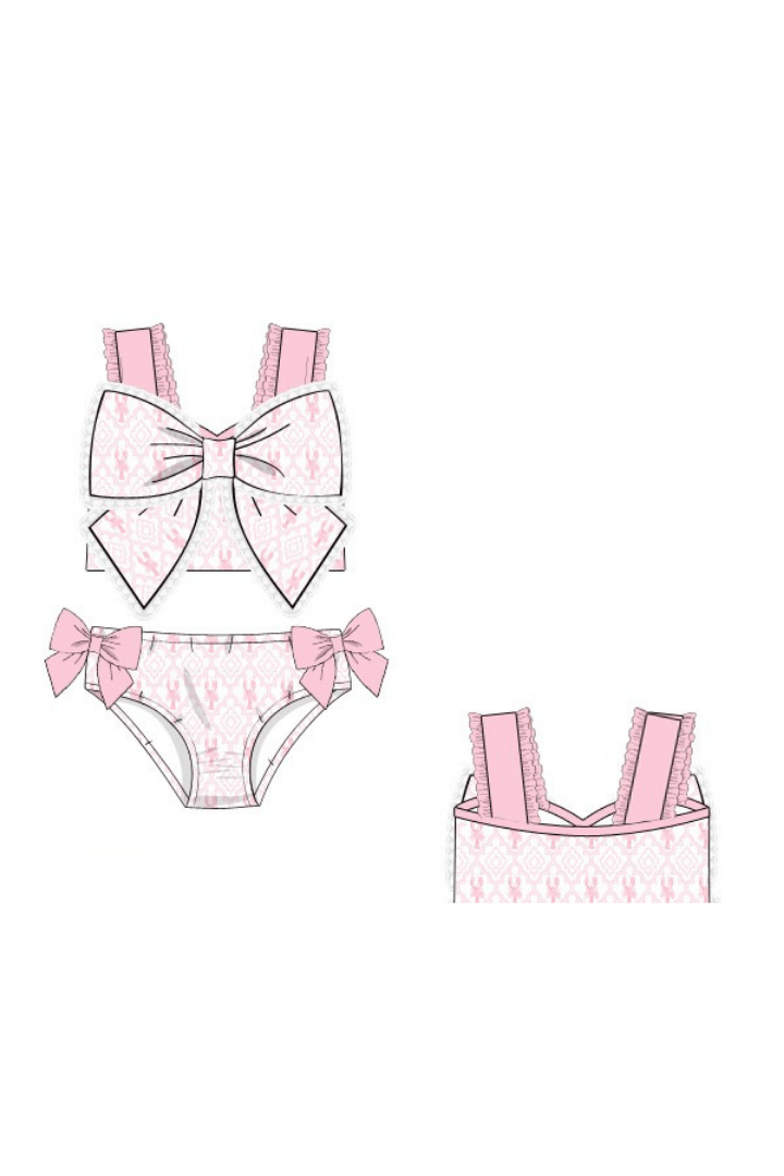 The Smocked Flamingo Apparel & Accessories Pre-Order Pink Lobster Bow Swimsuit