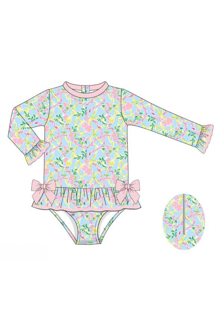 The Smocked Flamingo Apparel & Accessories Pre-Order Pink Paradise Rash Guard Swimsuit