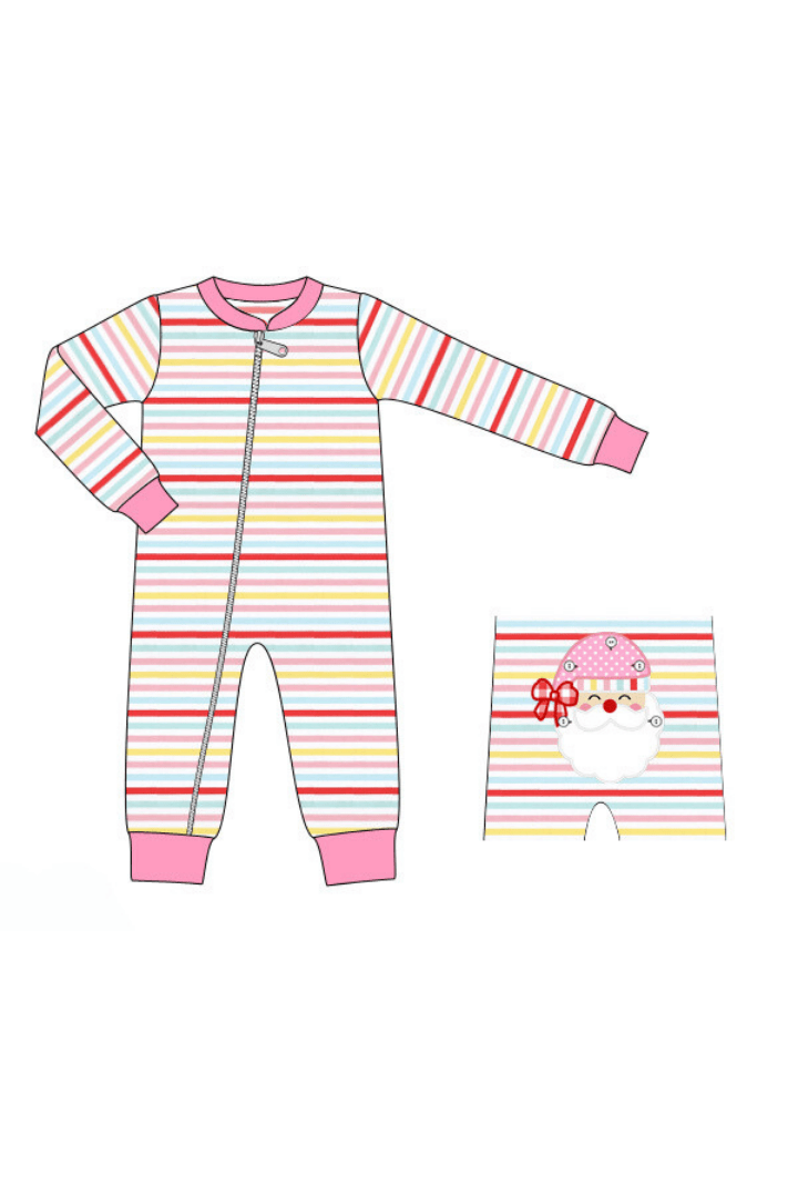 The Smocked Flamingo Apparel & Accessories Pre-Order Pink Stripe Santa Zippys