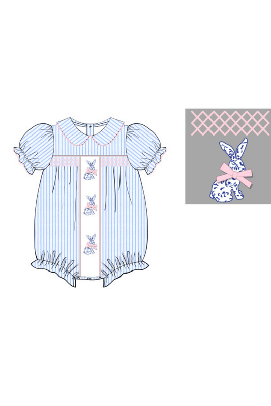 The Smocked Flamingo Apparel & Accessories Pre-Order Pinstripe Bow Bunny Bubble