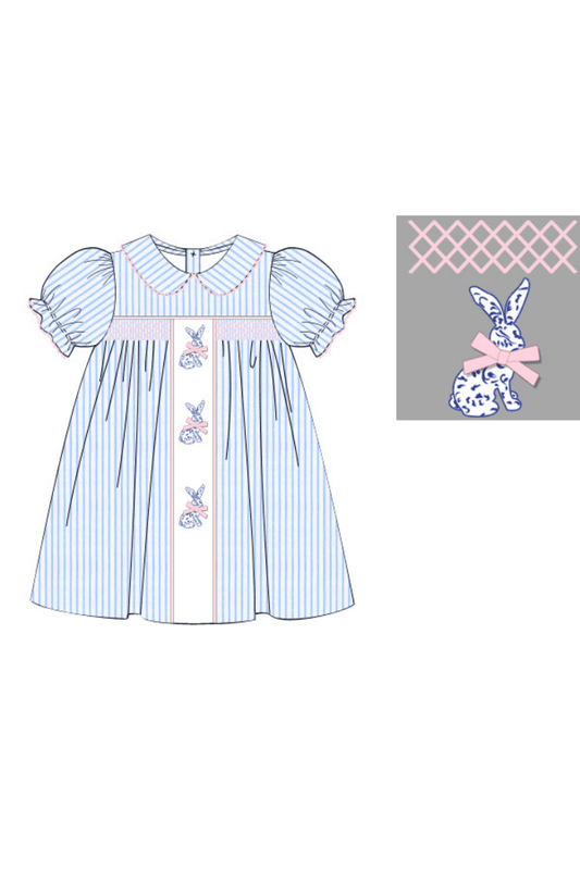 The Smocked Flamingo Apparel & Accessories Pre-Order Pinstripe Bow Bunny Dress