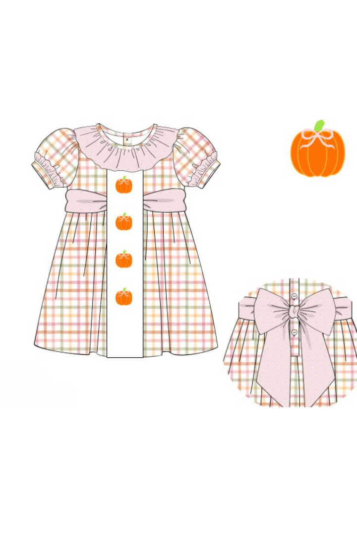 The Smocked Flamingo Apparel & Accessories Pre-Order Plaid Pumpkin Ruffle Dress