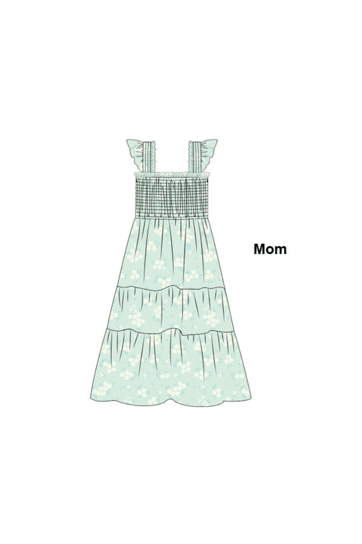 The Smocked Flamingo Apparel & Accessories Pre-Order Pre-Order Smocked Blue and Green Floral Mom Dress