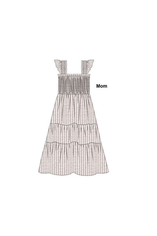 The Smocked Flamingo Apparel & Accessories Pre-Order Pre-Order Smocked Khaki Seersucker Mom Dress