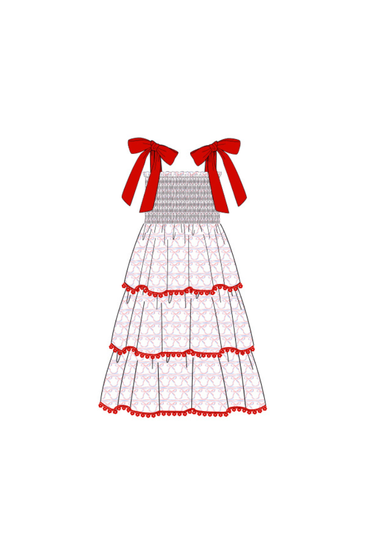 The Smocked Flamingo Apparel & Accessories Pre-Order Pre-Order Smocked Stars & Bows Tie Shoulder Mom Dress
