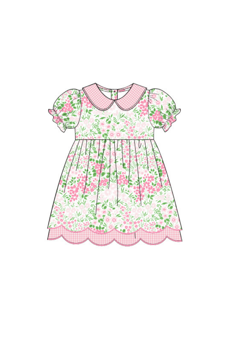 The Smocked Flamingo Apparel & Accessories Pre-Order Pretty Pink Floral Scalloped Knit Dress