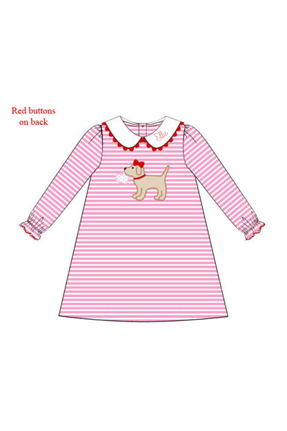 The Smocked Flamingo Apparel & Accessories Pre-Order Puppy Love Pink Stripe Ruffle Dress