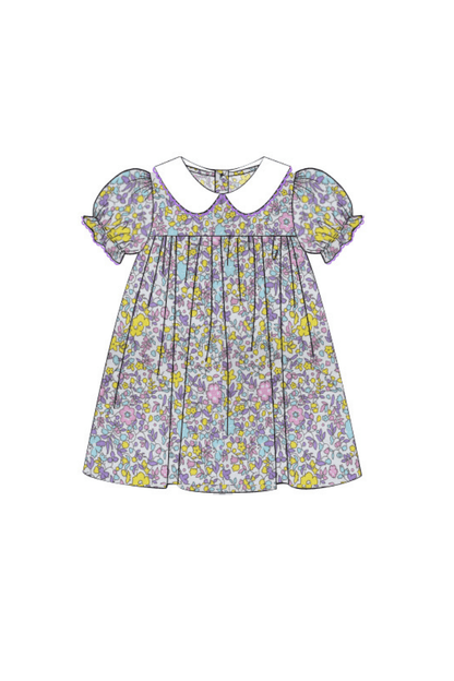 The Smocked Flamingo Apparel & Accessories Pre-Order Purple Floral Peter Pan Collar Knit Dress