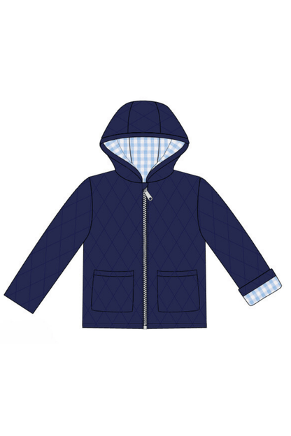 The Smocked Flamingo Apparel & Accessories Pre-Order Quilted Navy and Blue Gingham Coat