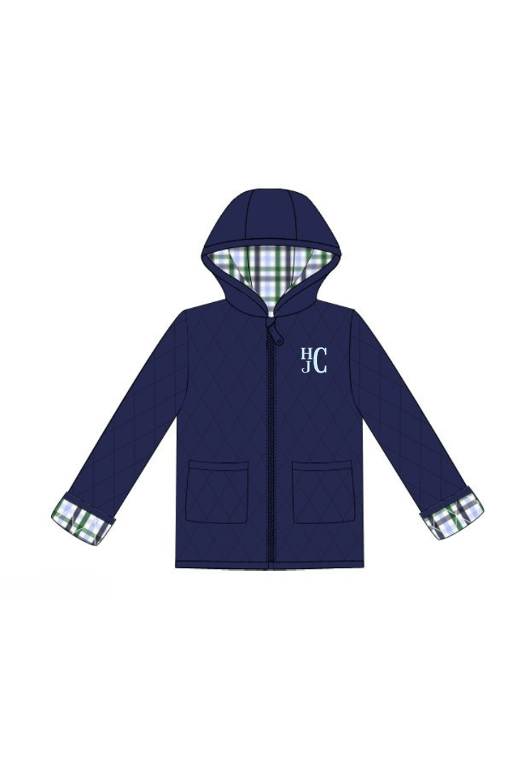 The Smocked Flamingo Apparel & Accessories Pre-Order Quilted Navy and Blue/Green Plaid Gingham Coat
