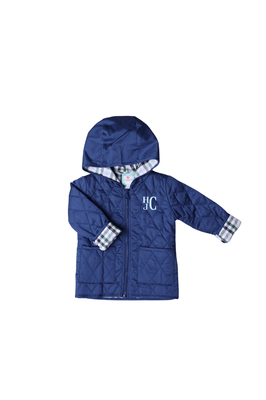 The Smocked Flamingo Apparel & Accessories Pre-Order Quilted Navy and Blue/Green Plaid Gingham Coat