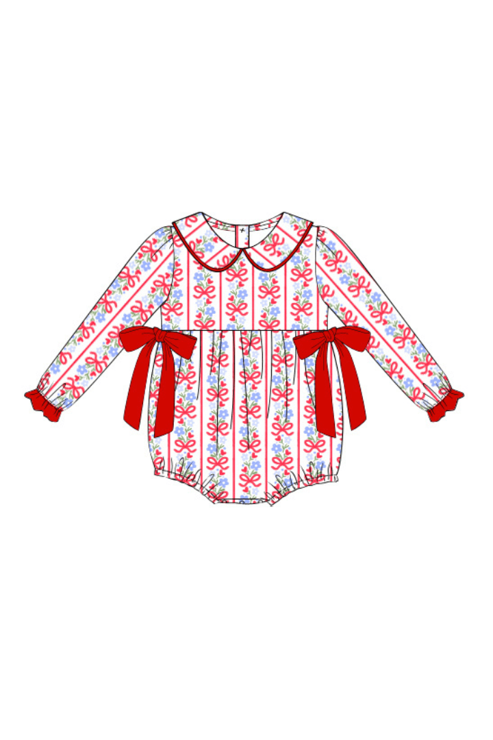 The Smocked Flamingo Apparel & Accessories Pre-Order Red and Blue Floral Bow Bubble