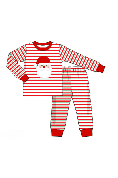 The Smocked Flamingo Apparel & Accessories Pre-Order Red and Green Stripe Santa Pajamas