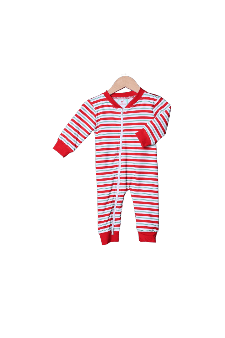 The Smocked Flamingo Apparel & Accessories Pre-Order Red and Green Stripe Santa Zippy