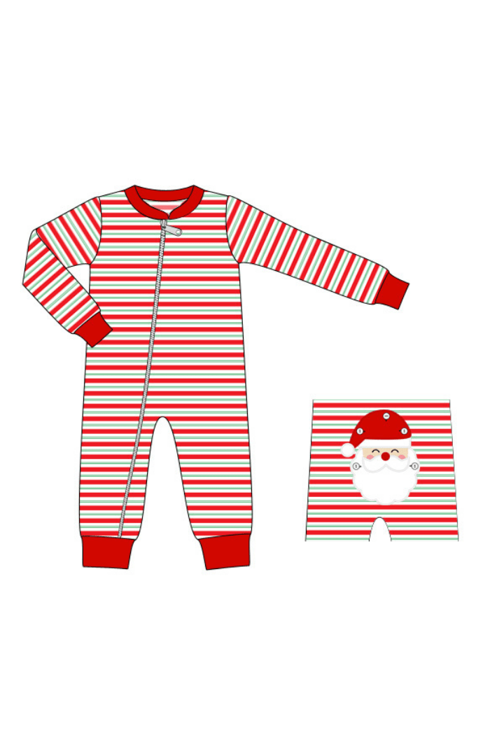 The Smocked Flamingo Apparel & Accessories Pre-Order Red and Green Stripe Santa Zippys