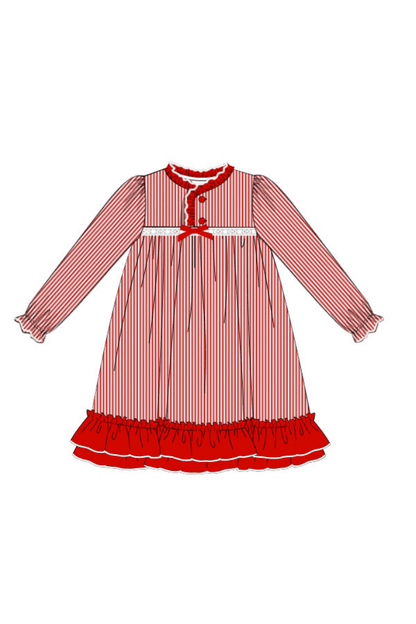 The Smocked Flamingo Apparel & Accessories Pre-Order Red Christmas Stripe Ruffle Gown