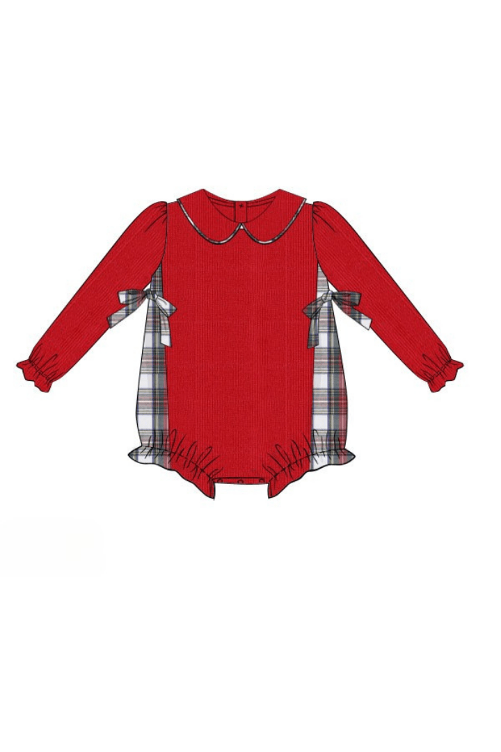 The Smocked Flamingo Apparel & Accessories Pre-Order Red Corduroy Tartan Bow Bubble