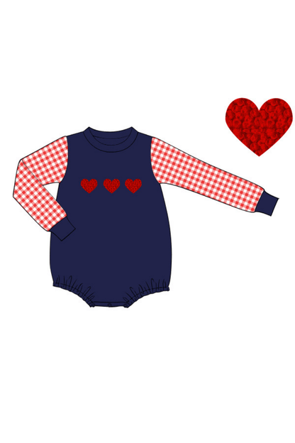 The Smocked Flamingo Apparel & Accessories Pre-Order Red French Knot Heart Navy Gingham Bubble