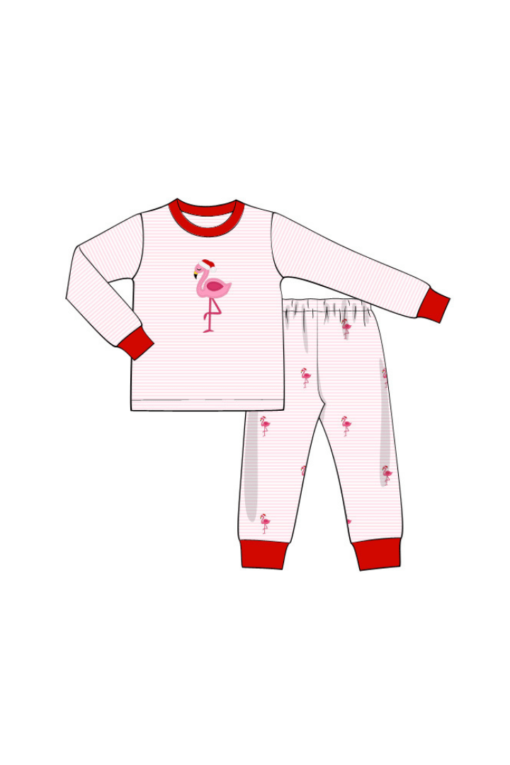 The Smocked Flamingo Apparel & Accessories Pre-Order Red/Pink Embroidered Santa Flamingo Lounge Set