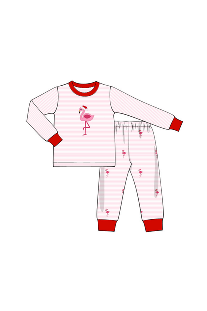 The Smocked Flamingo Apparel & Accessories Pre-Order Red/Pink Embroidered Santa Flamingo Pajamas