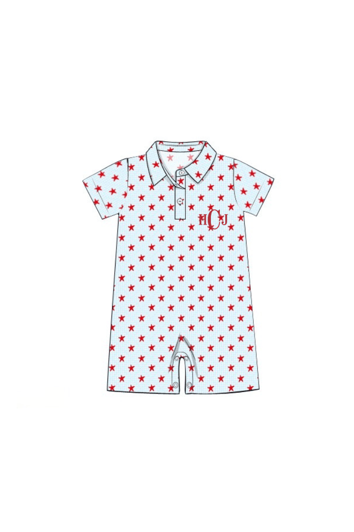 The Smocked Flamingo Apparel & Accessories Pre-Order Red Star Polo Romper