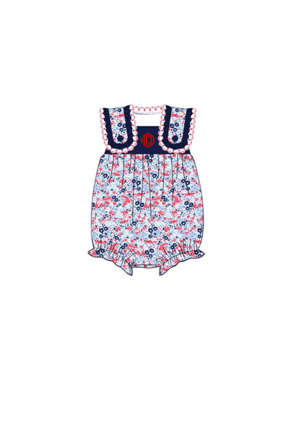 The Smocked Flamingo Apparel & Accessories Pre-Order Red, White and Blue Floral Lace Bubble