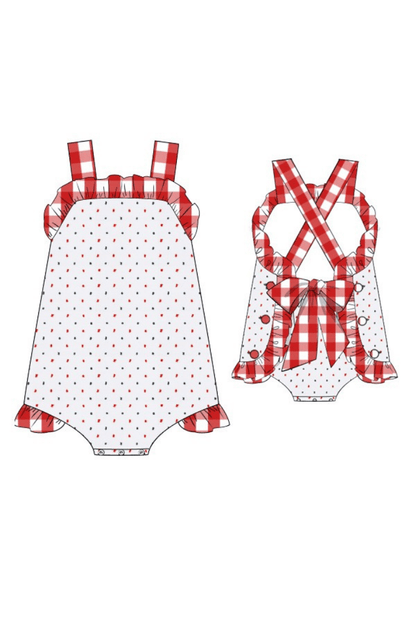 The Smocked Flamingo Apparel & Accessories Pre-Order Red, White and Blue Swiss Dot Sun Suit