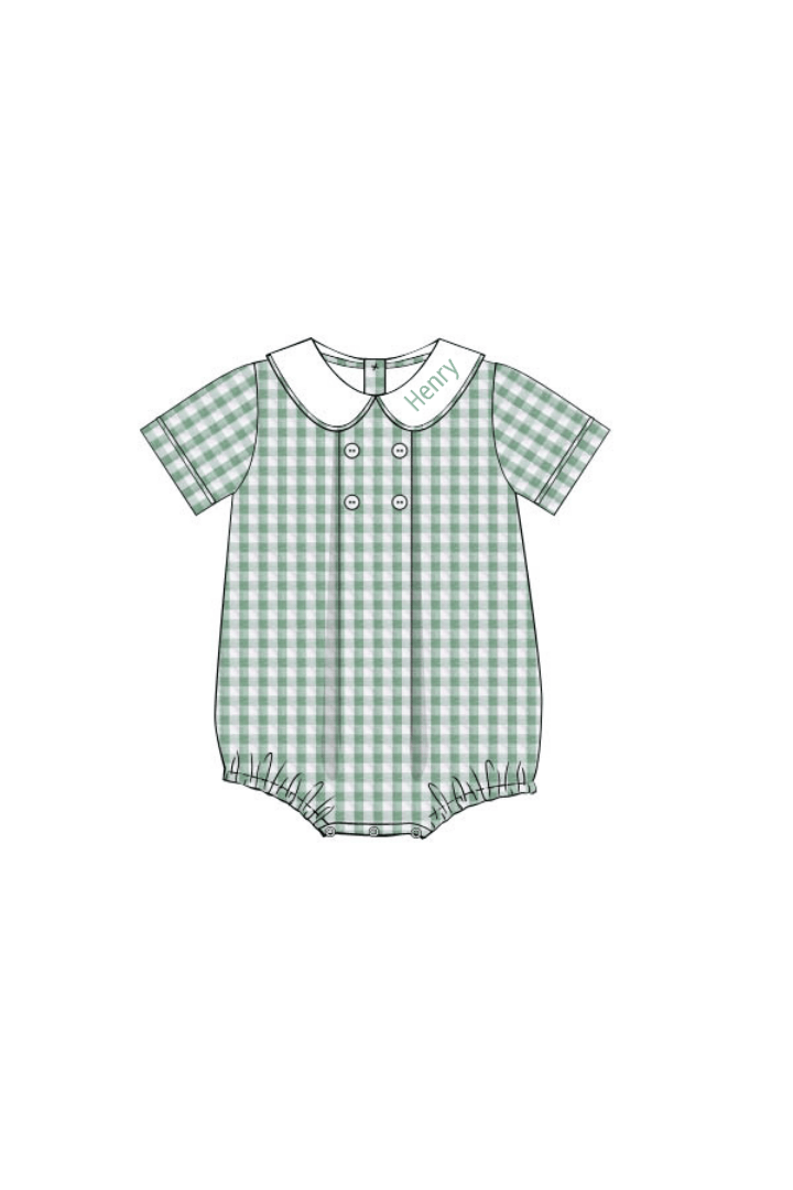 The Smocked Flamingo Apparel & Accessories Pre-Order Sage Green Gingham Seersucker Bubble