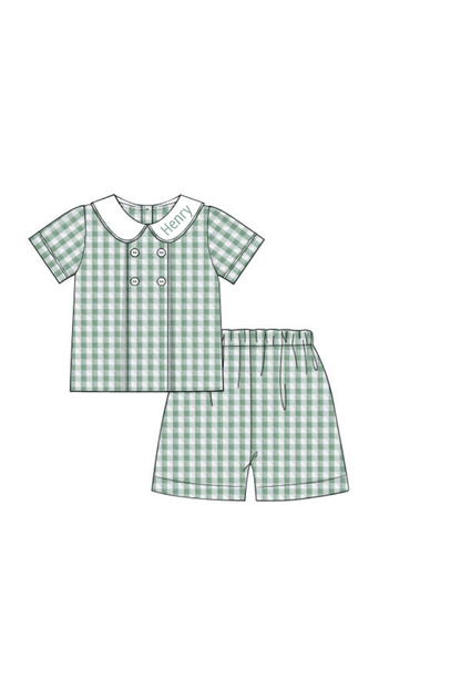 The Smocked Flamingo Apparel & Accessories Pre-Order Sage Green Gingham Seersucker Short Set