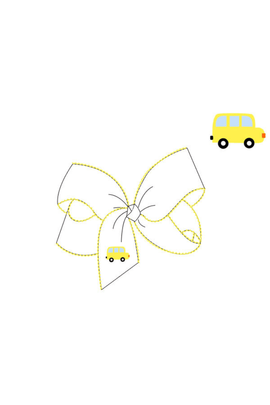 The Smocked Flamingo Apparel & Accessories Pre-Order Scalloped Edge Grosgrain Bow with Embroidered Bus White/Yellow