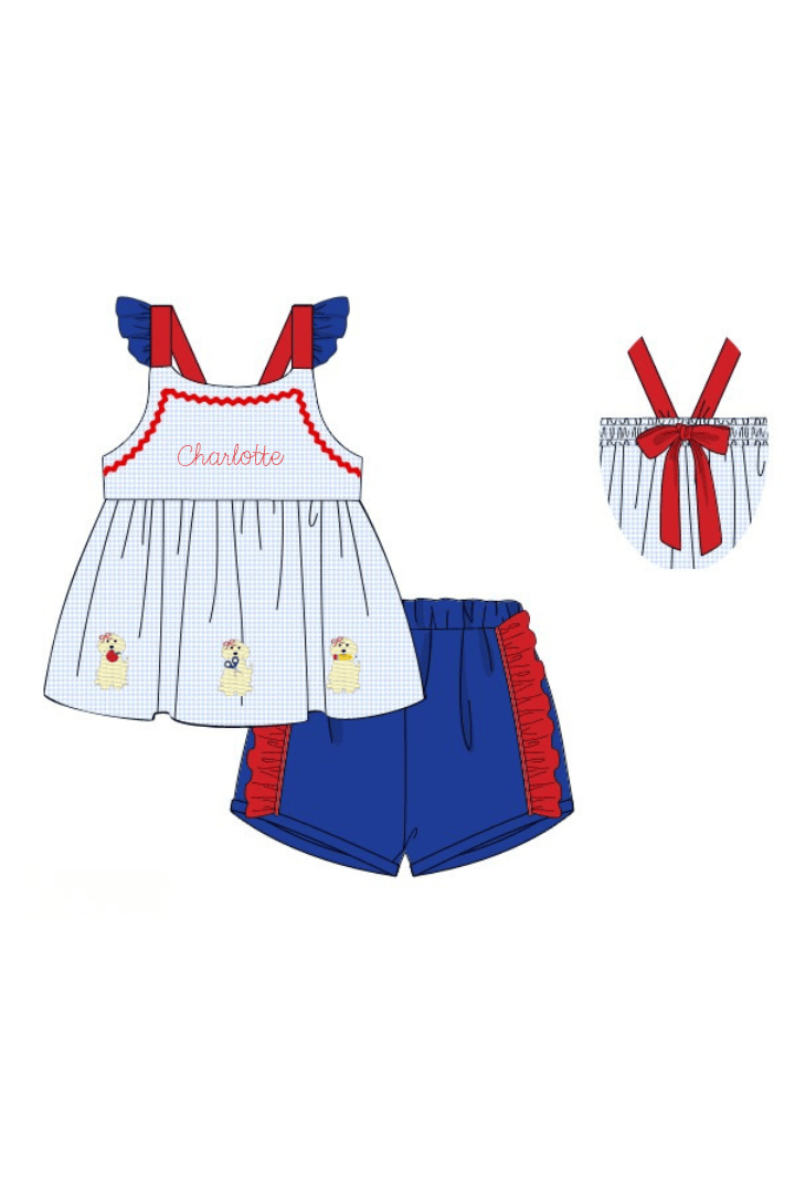 The Smocked Flamingo Apparel & Accessories Pre-Order School Puppy Ruffle Short Set