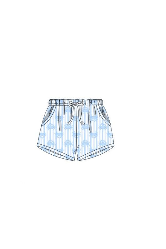 The Smocked Flamingo Apparel & Accessories Pre-Order Seaside Crab Blue Swim Trunks
