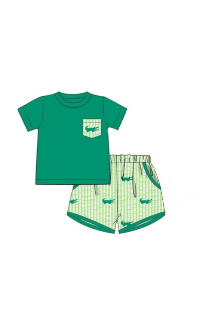 The Smocked Flamingo Apparel & Accessories Pre-Order See Ya Later, Alligator Seersucker Short Set