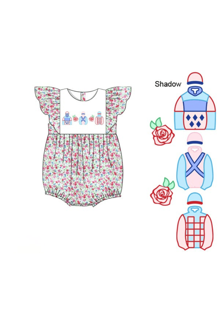 The Smocked Flamingo Apparel & Accessories Pre-Order Shadow Embroidered Jockey Silks Floral Bubble