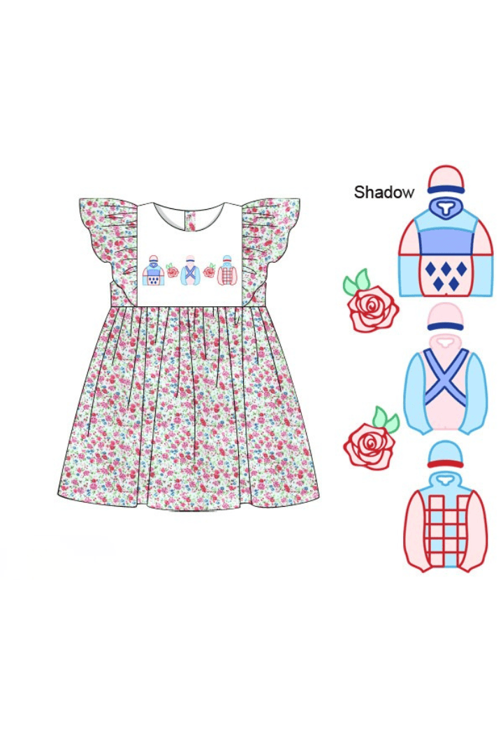 The Smocked Flamingo Apparel & Accessories Pre-Order Shadow Embroidered Jockey Silks Floral Dress