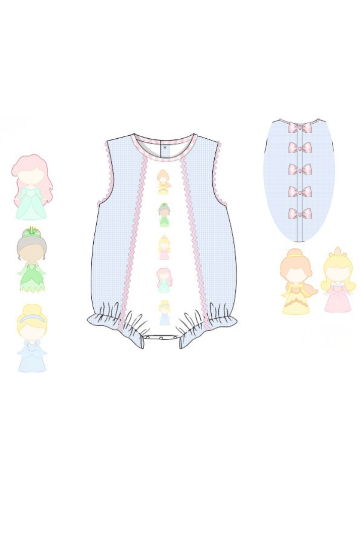 The Smocked Flamingo Apparel & Accessories Pre-Order Shadow Embroidery Princess Blue Gingham Bow Bubble