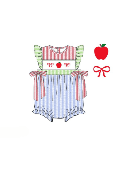 The Smocked Flamingo Apparel & Accessories Pre-Order Smocked Apple and Bows Seersucker Bubble