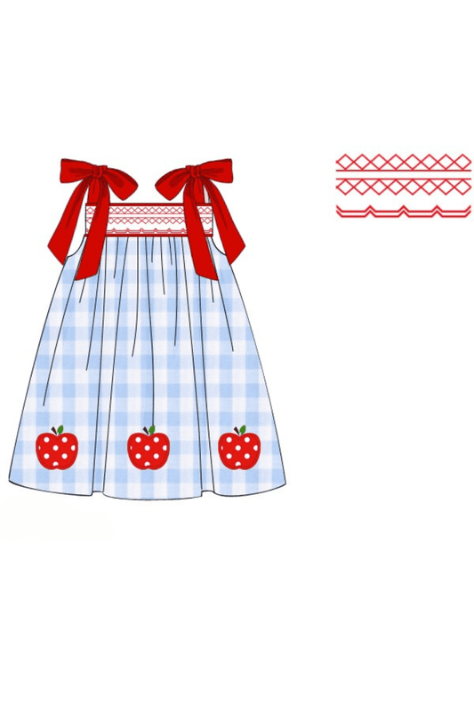 The Smocked Flamingo Apparel & Accessories Pre-Order Smocked Apple Red/Blue Gingham Tie Dress