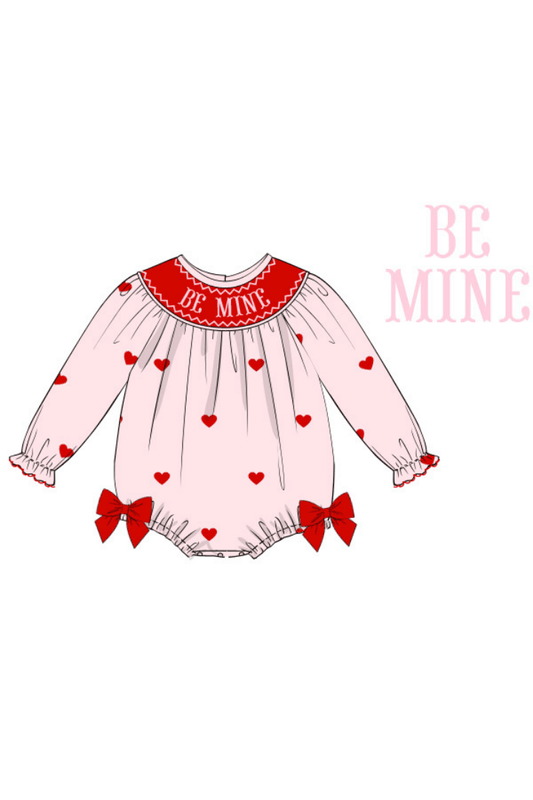 The Smocked Flamingo Apparel & Accessories Pre-Order Smocked Be Mine Embroidered Heart Pink Bow Bubble