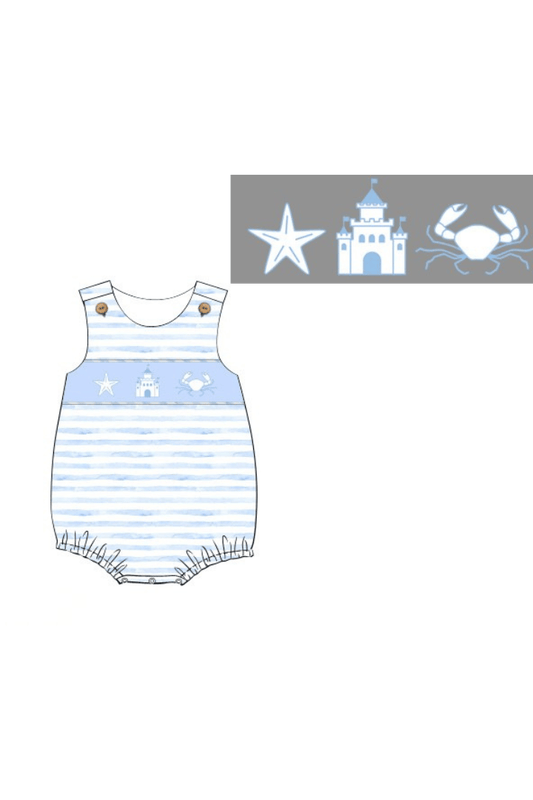 The Smocked Flamingo Apparel & Accessories Pre-Order Smocked Beach Fun Blue Stripe Bubble