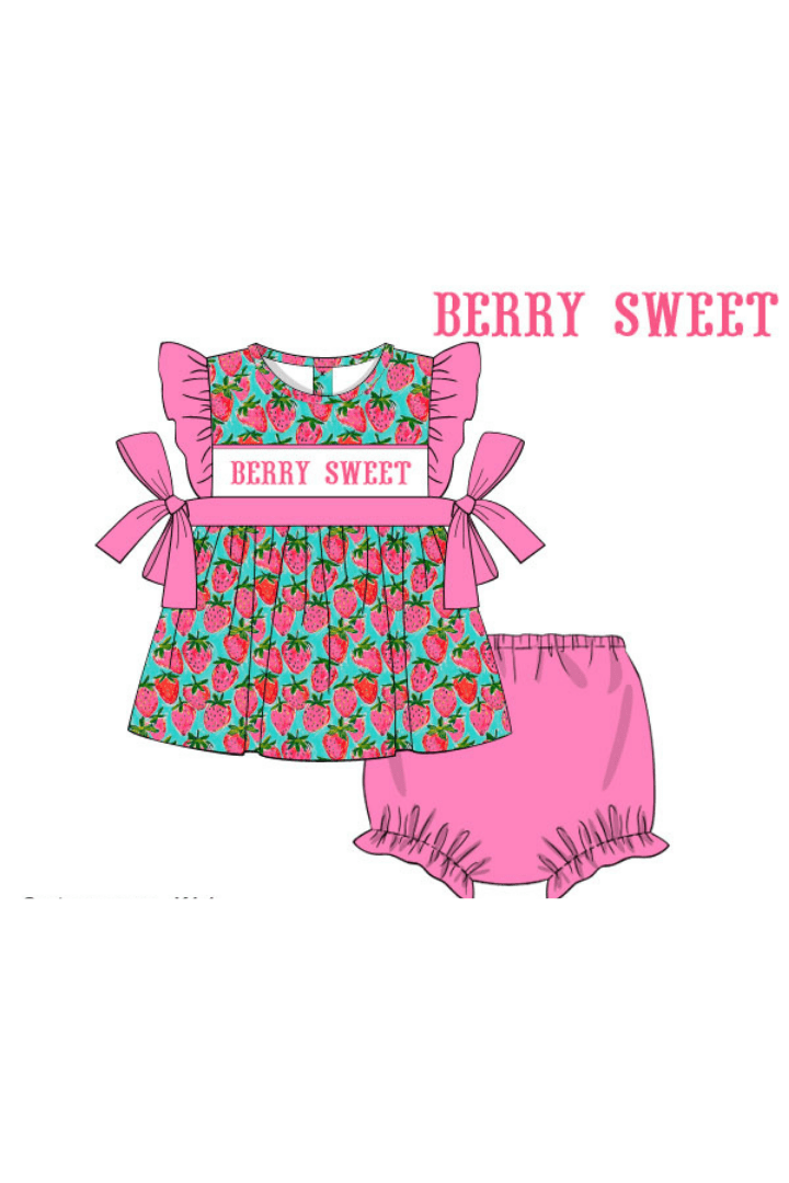 The Smocked Flamingo Apparel & Accessories Pre-Order Smocked Berry Sweet Strawberry Bloomer Set