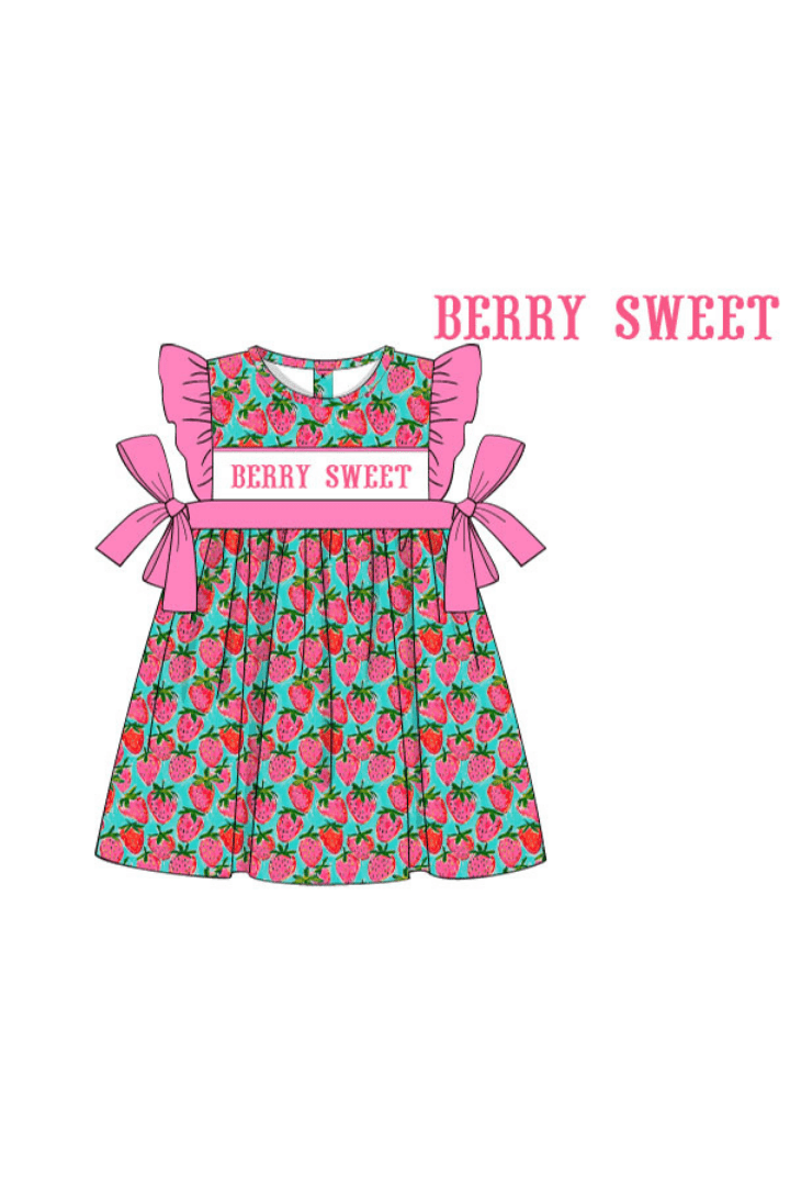 The Smocked Flamingo Apparel & Accessories Pre-Order Smocked Berry Sweet Strawberry Bow Dress