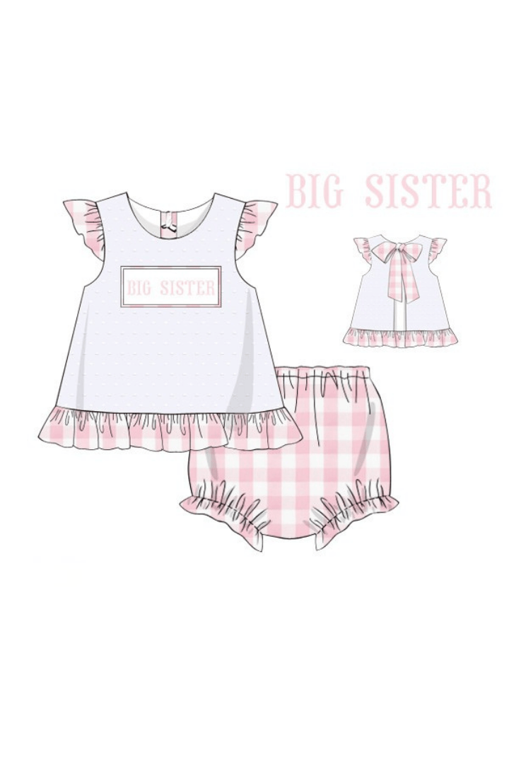 The Smocked Flamingo Apparel & Accessories Pre-Order Smocked Big Sister Pink Buffalo Check Bloomer Set