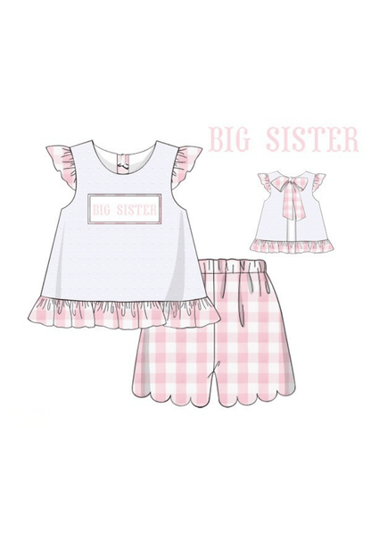 The Smocked Flamingo Apparel & Accessories Pre-Order Smocked Big Sister Pink Buffalo Check Short Set