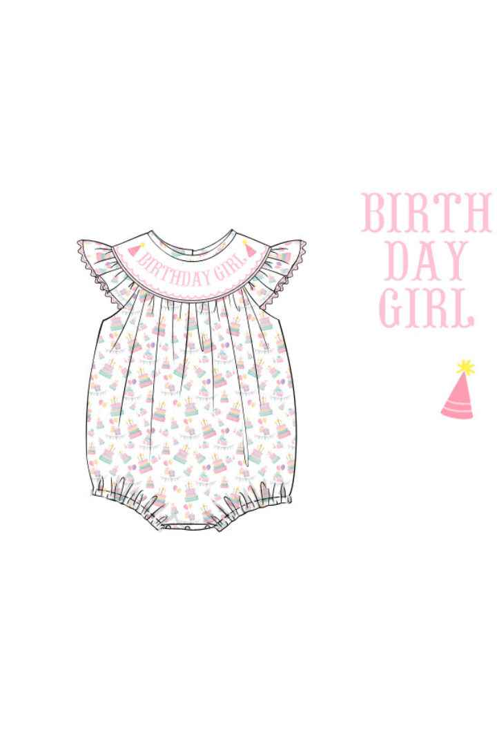 The Smocked Flamingo Apparel & Accessories Pre-Order Smocked Birthday Party Girl Bishop Bubble